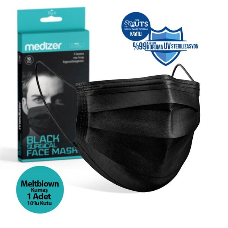 Medizer Meltblown Black Surgical Mask - 1 Box of 10