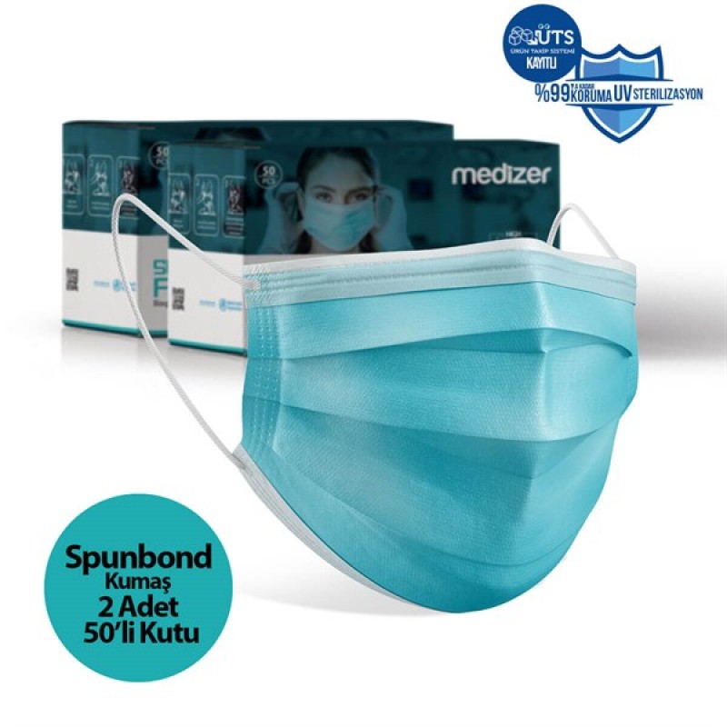 Medizer Spunbond Mavi Cerrahi Maske - 100 Adet 