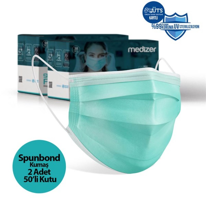 Medizer Spunbond Yeşil Cerrahi Maske - 100 Adet 