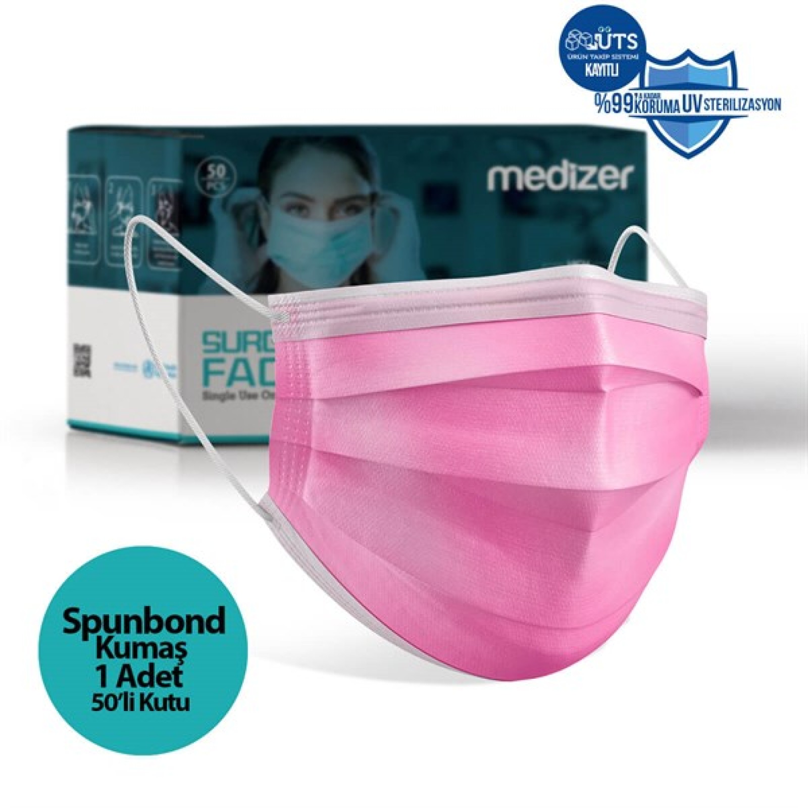 https://www.sabomar.com/Medizer Full Ultrasonic Surgical Mouth Mask 3 Ply Spunbond Fabric 50 Pcs - Nose Wire - Pink