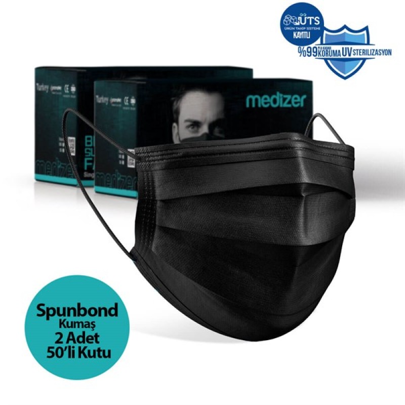 Medizer Spunbond Siyah Cerrahi Maske - 100 Adet