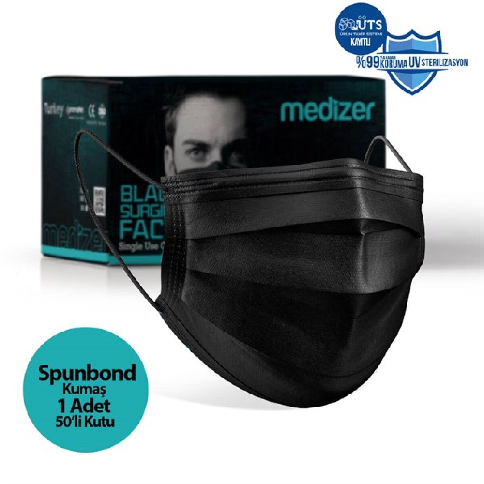 https://www.sabomar.com/Medizer Full Ultrasonic Surgical Mouth Mask 3 Ply Spunbond Fabric 50 Pcs - Nose Wire - Black