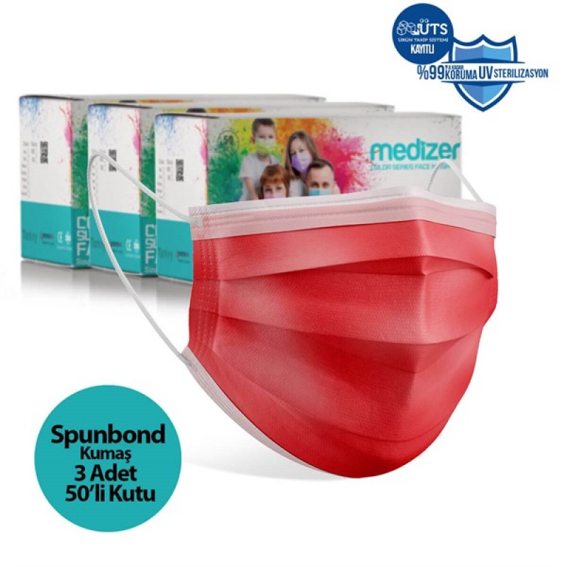 Medizer Spunbond Kırmızı Cerrahi Maske - 150 Adet