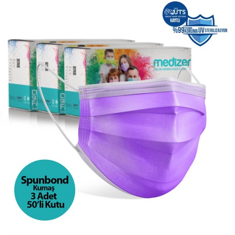 Medizer Spunbond Lila Cerrahi Maske - 150 Adet