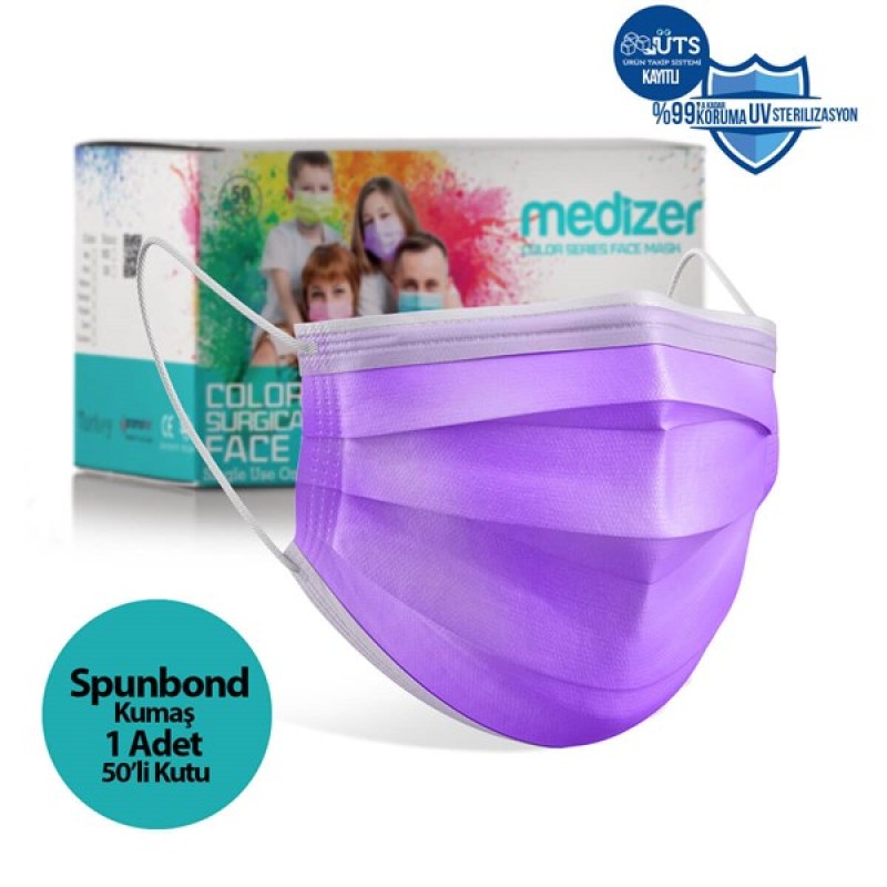 Medizer Spunbond Lila Cerrahi Maske - 50 Adet 