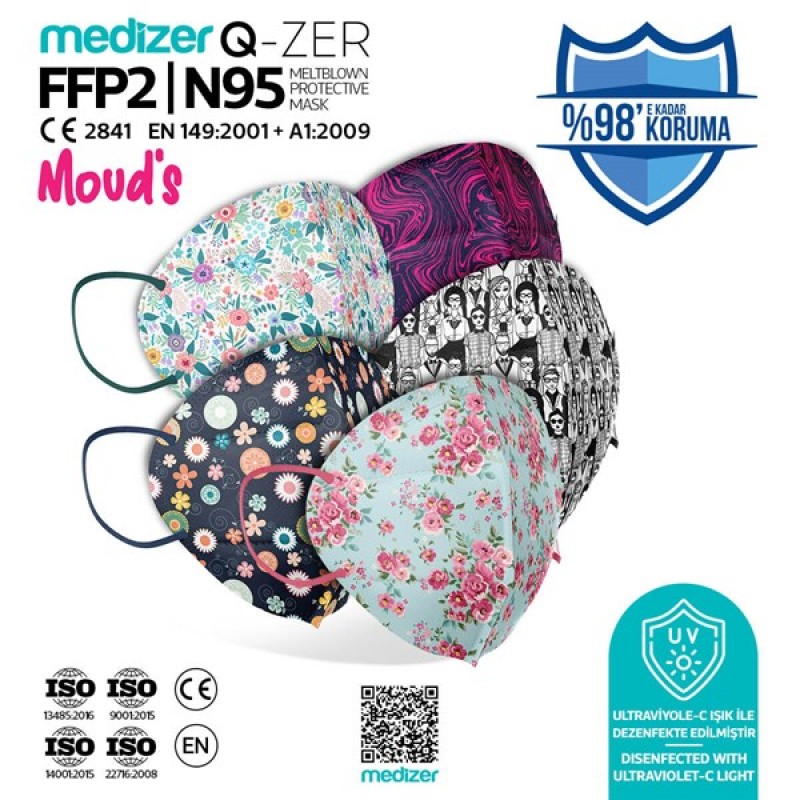 Qzer Moud's Luminary Serisi 1 Desenli FFP2 Korumalı N95 Maske 50 Adet