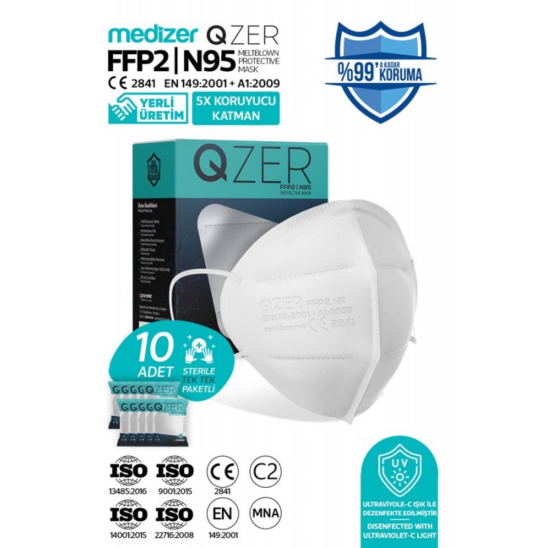 QZER FFP2 N95 Mask Without Valve - 10 Pieces