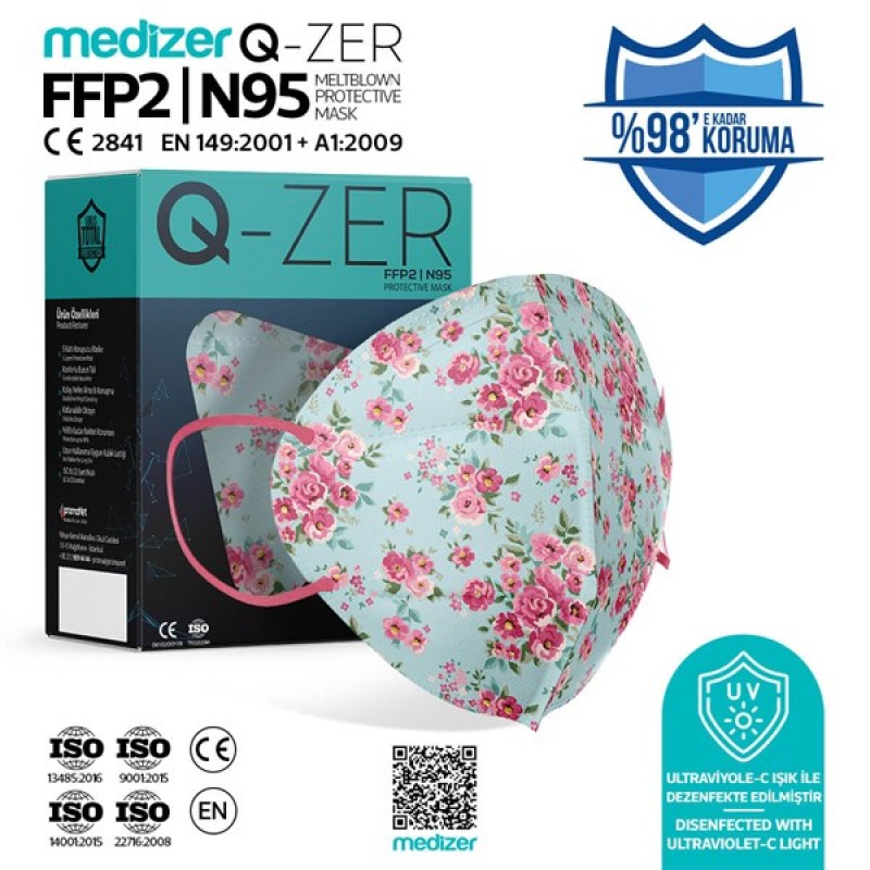 Qzer Madame Spring Patterned FFP2 N95 Mask - 50 Pieces