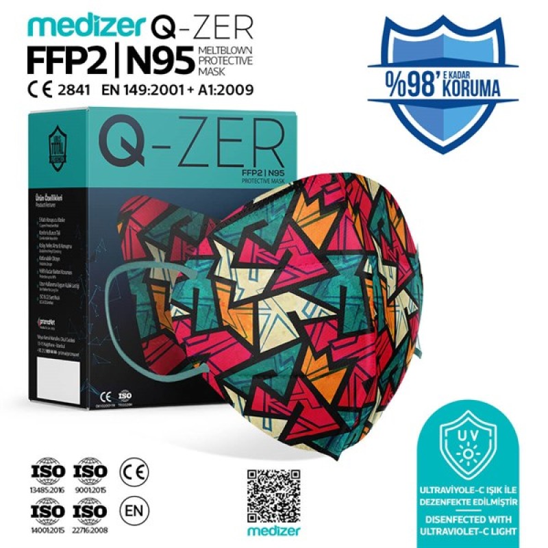 Qzer New Young Desenli FFP2 N95 Maske 10 Adet