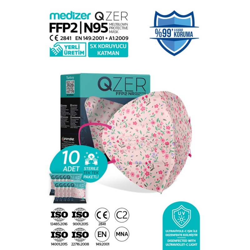 Qzer Leydi Desenli 5 Katmanlı FFP2 N95 Maske 10 Adet