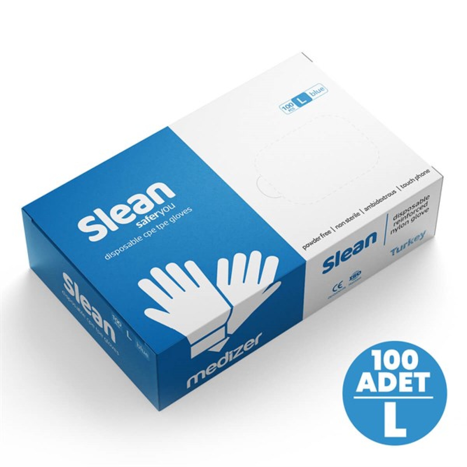 https://www.sabomar.com/Medizer Slean Blue Disposable Gloves L Size 100 Pcs