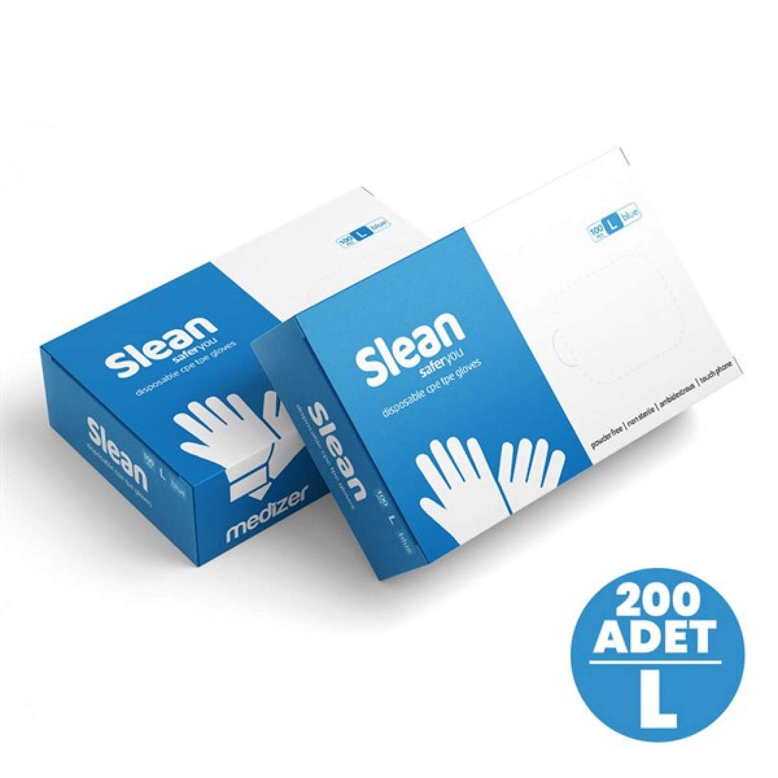 https://www.sabomar.com/Medizer Slean Blue Disposable Gloves L Size 200 Pcs