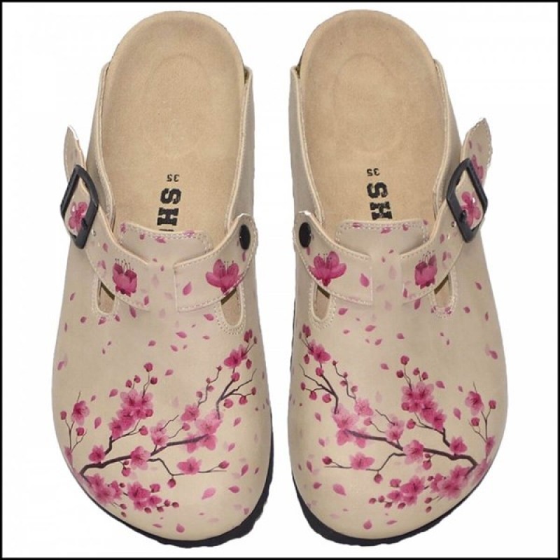 ShoeRokee Kiraz Çiçeği Desenli Bayan Sabo Terlik - Outlet