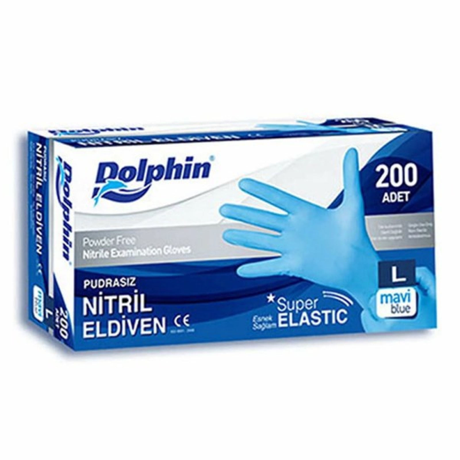 https://www.sabomar.com/Dolphin Super Elastic Blue Nitrile Gloves Powder Free (L Size) Pack of 200