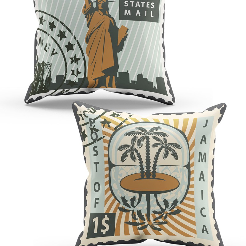 Mouds Çift Tarafı Baskılı Stamp Desenli 2'li Kombin Süet Kırlent Kılıfı