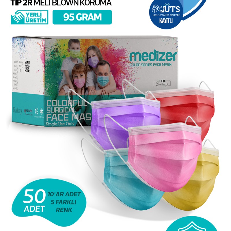 Medizer Meltblown Cerrahi Maske Color Serisi  - 50 Adet 