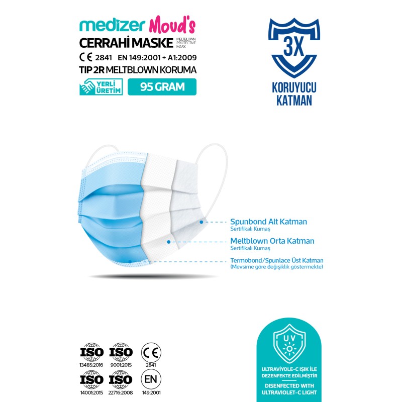 Medizer Meltblown Cerrahi Maske Color Serisi - 150 Adet 