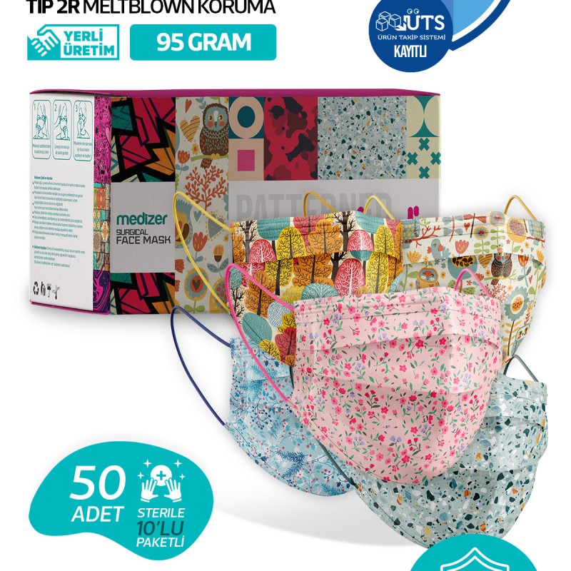 Medizer Meltblown Mouds Serisi 1 Cerrahi Maske 5 Desen - 50 Adet