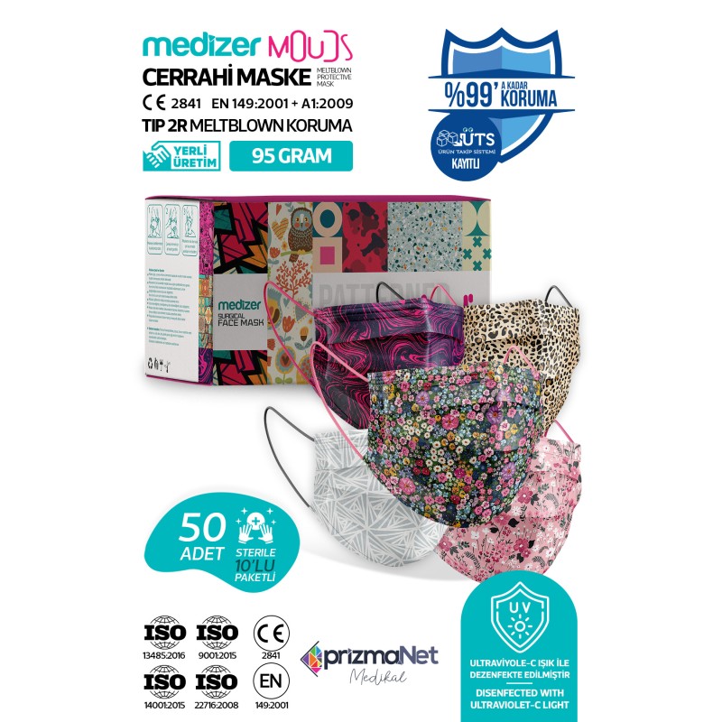Medizer Meltblown Mouds Serisi 1 Cerrahi Maske 5 Desen - 50 Adet