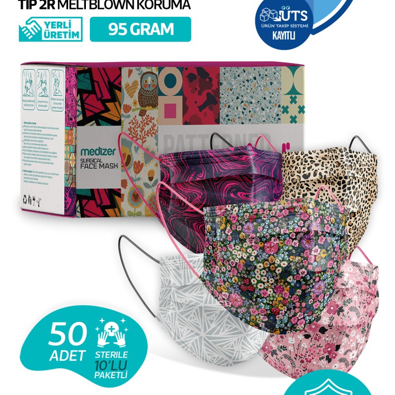 Medizer Meltblown Mouds Serisi 1 Cerrahi Maske 5 Desen - 50 Adet