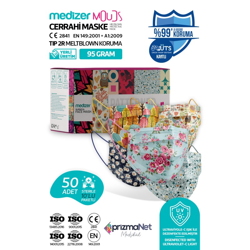 Medizer Meltblown Mouds Serisi 1 Cerrahi Maske 5 Desen - 50 Adet