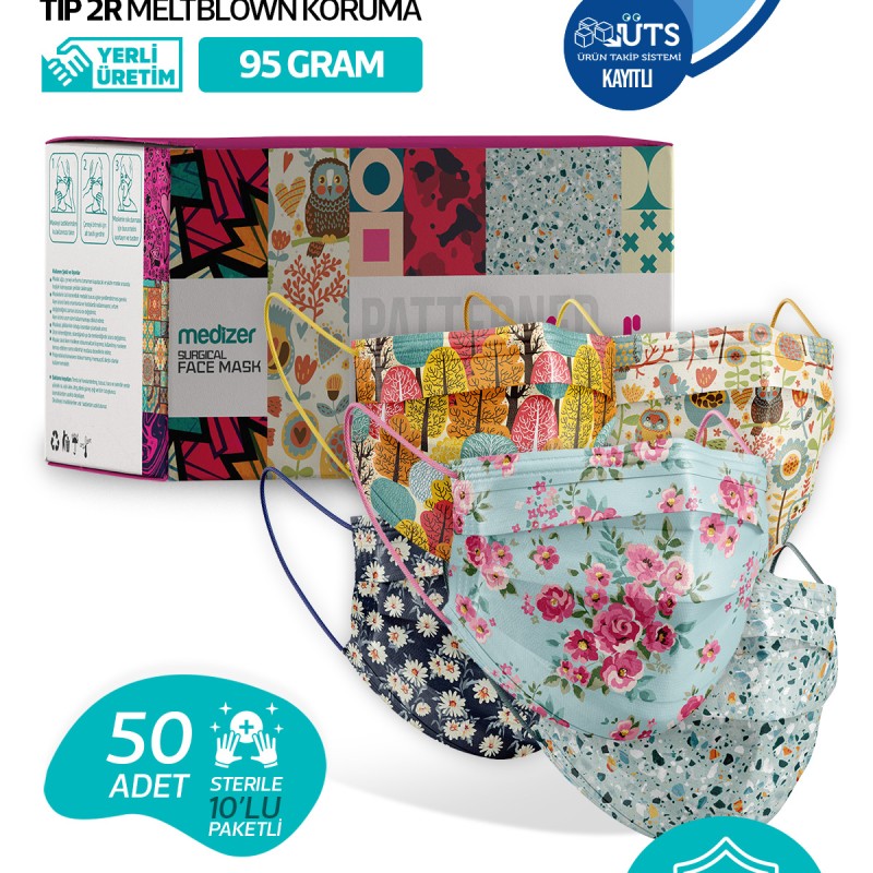 Medizer Meltblown Mouds Serisi 1 Cerrahi Maske 5 Desen - 50 Adet