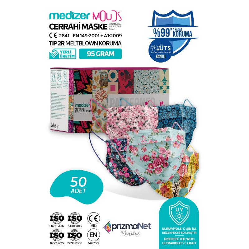 Medizer Meltblown Mouds Serisi 1 Cerrahi Maske 5 Desen - 50 Adet