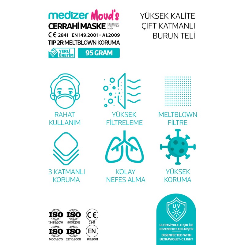 Medizer Meltblown Mouds Serisi 3 Cerrahi Maske 5 Desen - 50 Adet