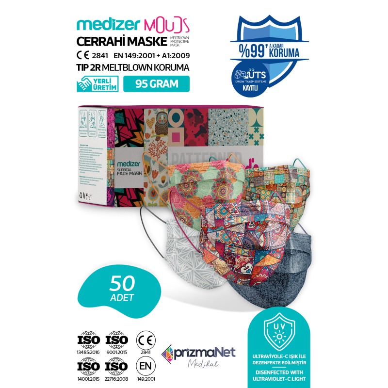Medizer Meltblown Mouds Serisi 2 Cerrahi Maske 5 Desen - 50 Adet