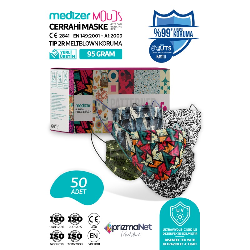 Medizer Meltblown Youngers Serisi Cerrahi Maske 5 Desen - 50 Adet