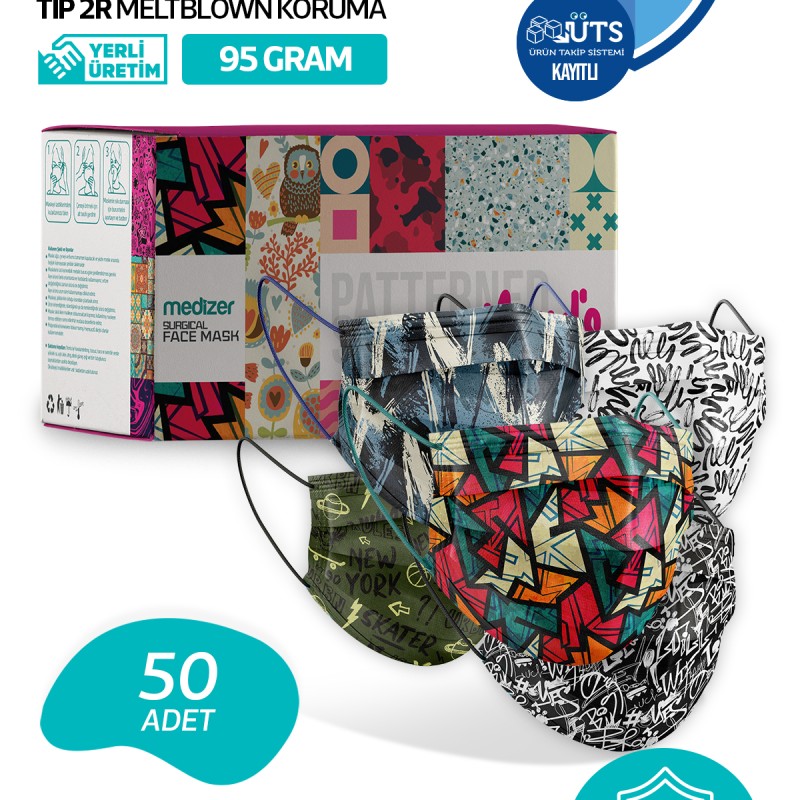 Medizer Meltblown Youngers Serisi Cerrahi Maske 5 Desen - 50 Adet