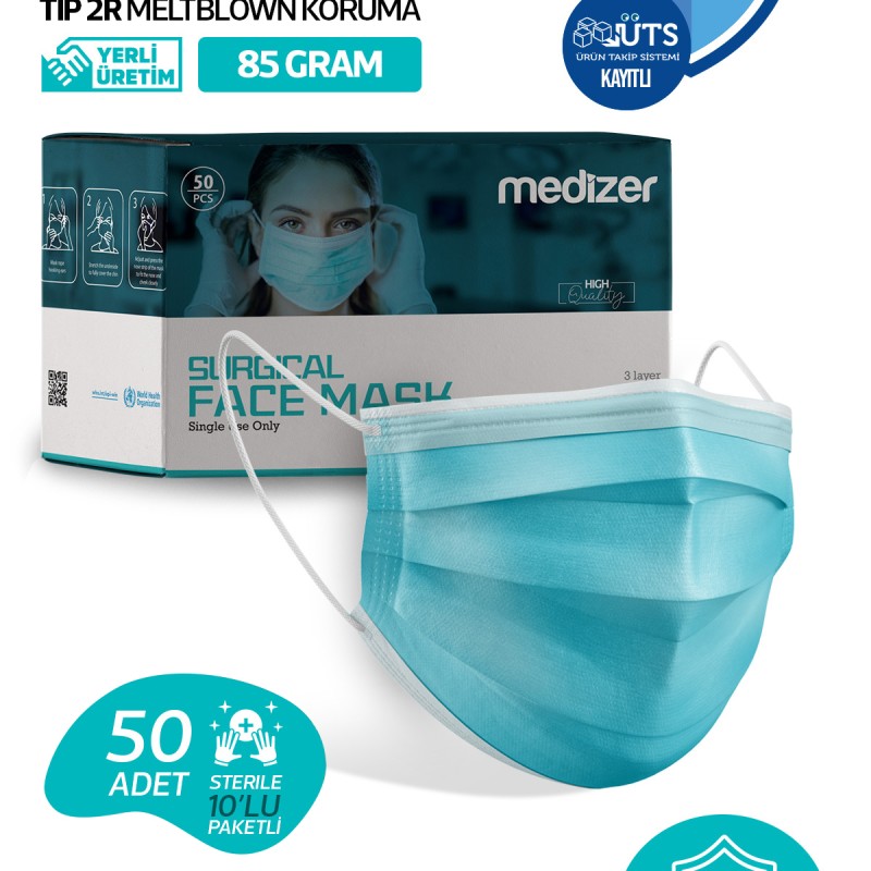 Medizer Meltblown Mavi Cerrahi Maske - 50 Adet 