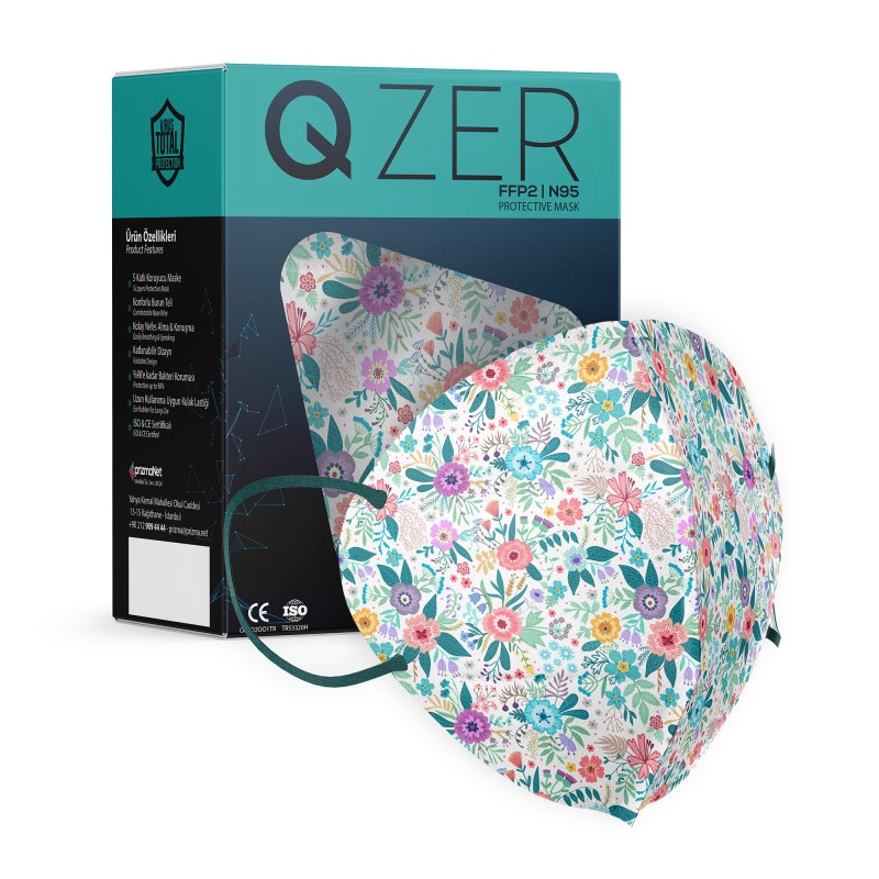 Qzer Bahar Çiçekleri Desenli FFP2 N95 Maske - 20 Adet