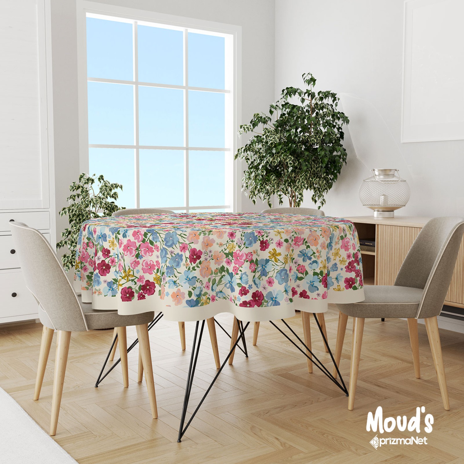 https://www.sabomar.com/Mouds Colored Pastel Flower Patterned Round Suede Carefree Table Cloth