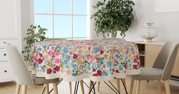 https://www.sabomar.com/Mouds Colored Pastel Flower Patterned Round Suede Carefree Table Cloth