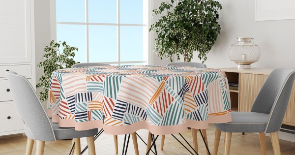 https://www.sabomar.com/Mouds Colored Striped Square Patterned Round Suede Carefree Table Cloth