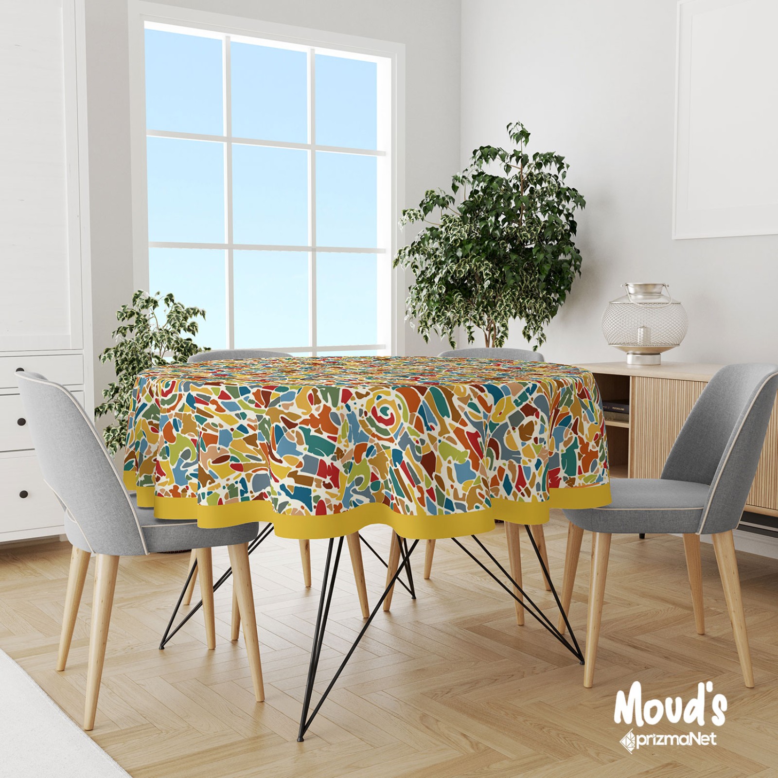 https://www.sabomar.com/Mouds Color Brush Stroke Patterned Round Suede Carefree Table Cloth