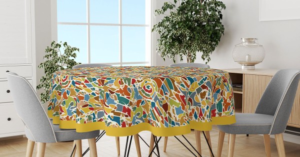 https://www.sabomar.com/Mouds Color Brush Stroke Patterned Round Suede Carefree Table Cloth
