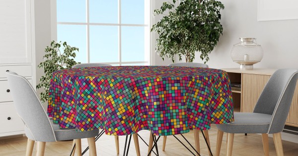 https://www.sabomar.com/Mouds Colored Squares Patterned Round Suede Carefree Table Cloth