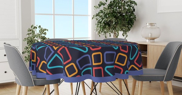 https://www.sabomar.com/Mouds Dark Blue Colored Squares Patterned Round Suede Carefree Table Cloth